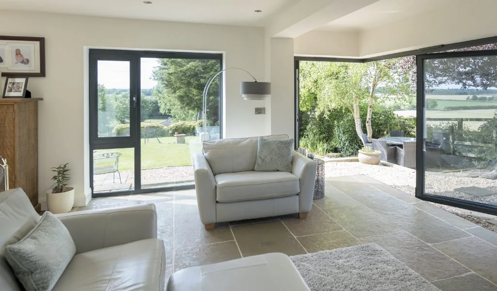 Aluminium windows in a bright living space