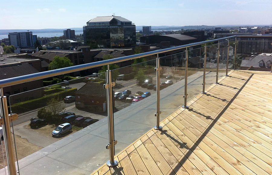Glass balustrade on a balcony overlooking Brighton