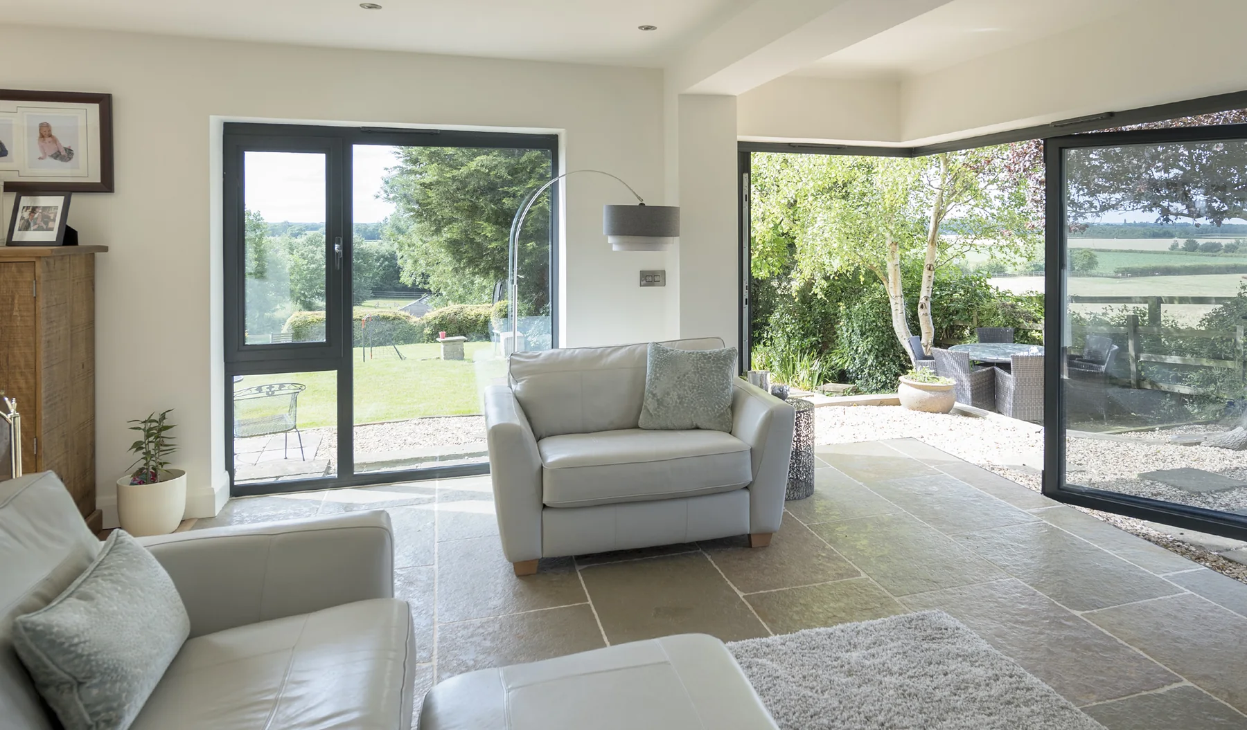 Bright garden room with bifold doors