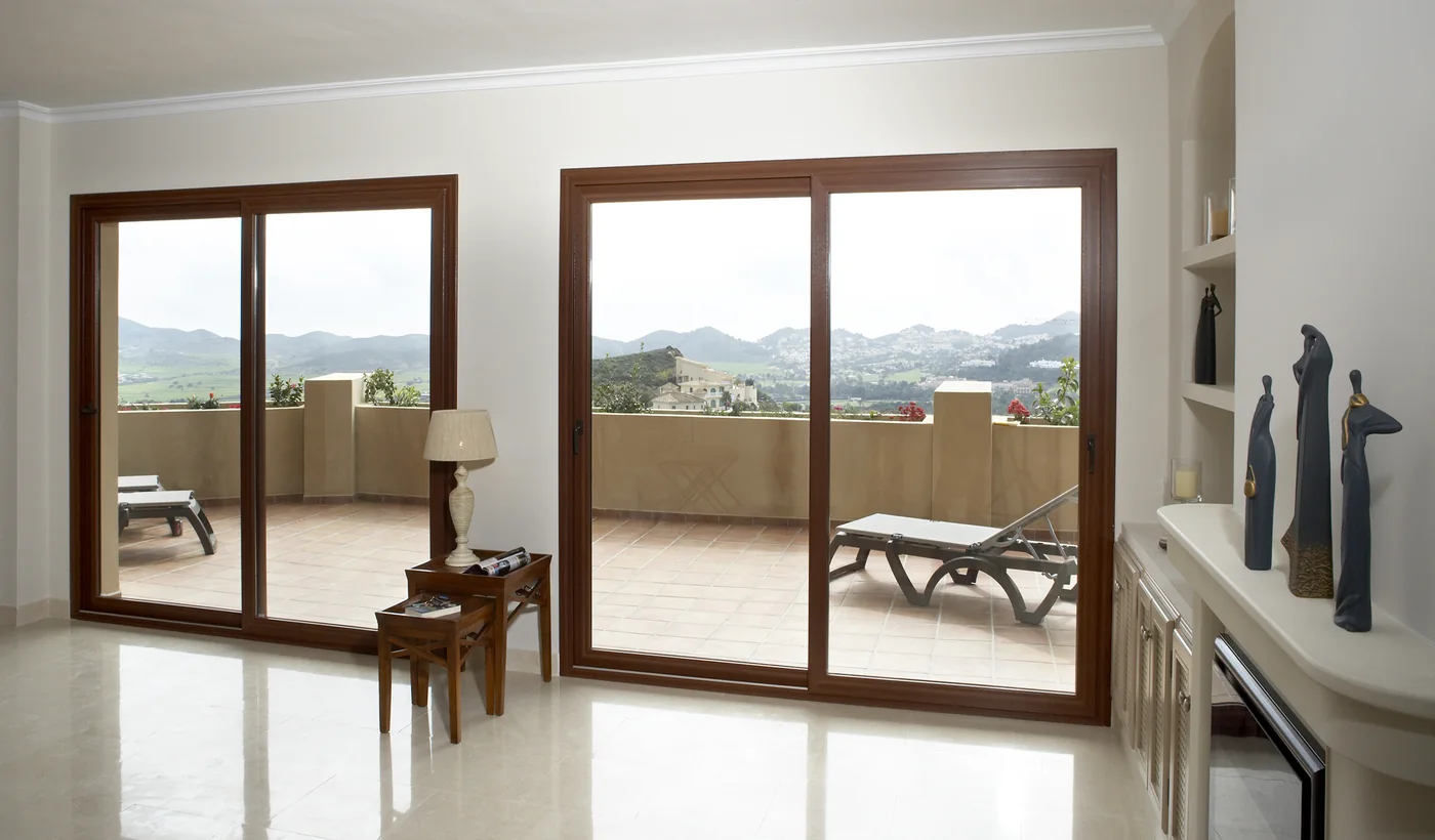 Sliding patio doors with a sea view