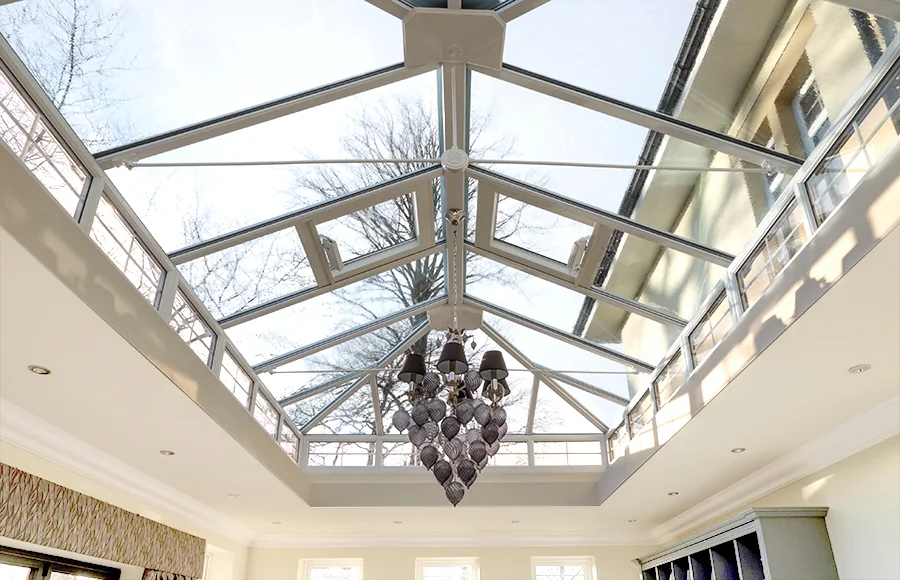 Glass roof lantern seen from inside